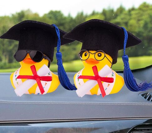 Graduation Duck Car Ornament, Rubber Duck Car Dashboard Decor with Mini Graduation Hat Sash Glasses in Saudi Arabia