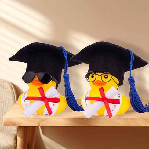 Graduation Duck Car Ornament, Rubber Duck Car Dashboard Decor with Mini Graduation Hat Sash Glasses in Saudi Arabia