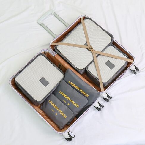 مكعبات تعبئة السفر خفيفة الوزن، 6 مجموعات من منظمات الأمتعة لحقيبة السفر، وحقائب إكسسوارات السفر للملابس والأحذية ومستحضرات التجميل والإلكترونيات وأدوات الزينة. (الكرز الوردي) in Kuwait