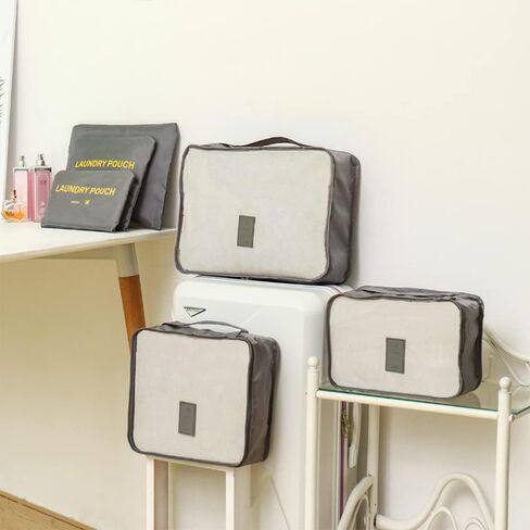 مكعبات تعبئة السفر خفيفة الوزن، 6 مجموعات من منظمات الأمتعة لحقيبة السفر، وحقائب إكسسوارات السفر للملابس والأحذية ومستحضرات التجميل والإلكترونيات وأدوات الزينة. (الكرز الوردي) in Kuwait