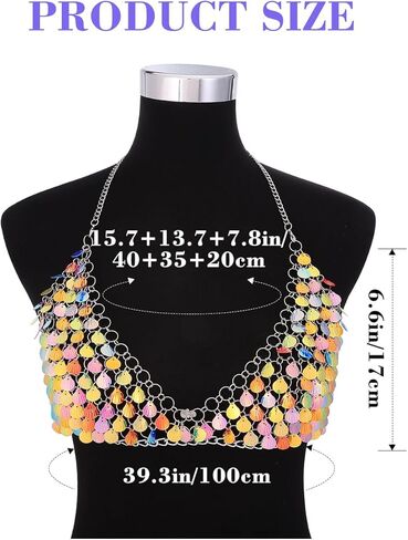 TWINKLEDE قوس قزح الجسم سلسلة أعلى قزحي الألوان شل الصدرية سباركلي بيكيني سلسلة مثير الصيف الشاطئ حزب قمم للنساء in Kuwait