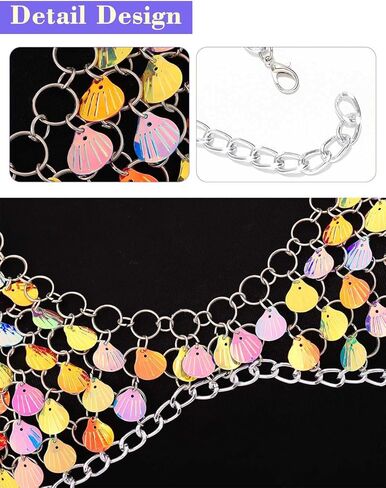 TWINKLEDE قوس قزح الجسم سلسلة أعلى قزحي الألوان شل الصدرية سباركلي بيكيني سلسلة مثير الصيف الشاطئ حزب قمم للنساء in Kuwait