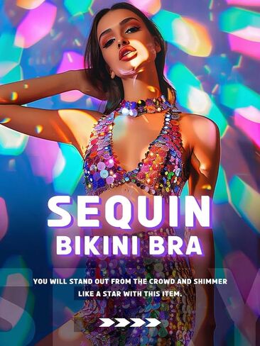 TWINKLEDE قوس قزح الجسم سلسلة أعلى قزحي الألوان شل الصدرية سباركلي بيكيني سلسلة مثير الصيف الشاطئ حزب قمم للنساء in Kuwait