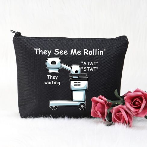 POFULL Xray Tech Gift They See Me Rollin' They Waiting حقيبة مكياج بسحاب، حقيبة سفر، هدية لتقني الأشعة (هم يرونني Rollin' Xray حقيبة مستحضرات التجميل) in Kuwait