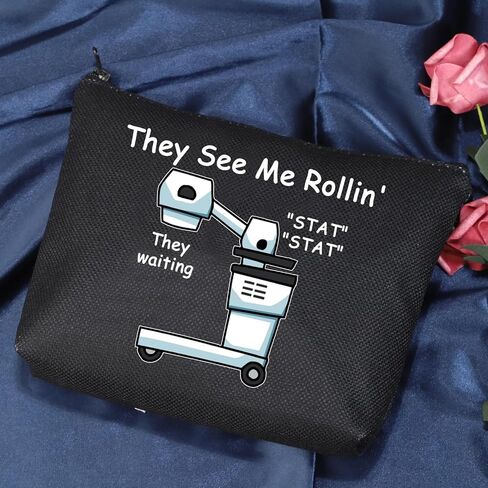 POFULL Xray Tech Gift They See Me Rollin' They Waiting حقيبة مكياج بسحاب، حقيبة سفر، هدية لتقني الأشعة (هم يرونني Rollin' Xray حقيبة مستحضرات التجميل) in Kuwait