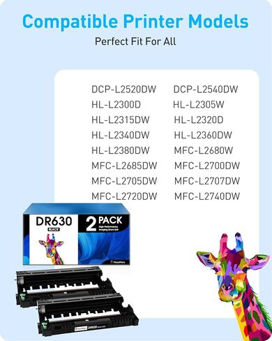 وحدة الطبل المتوافقة (وليس الحبر) بديلة لـ Brother DR630 DR 630 لتتوافق مع DCP-L2520DW DCP-L2540DW HL-L2300D HL-L2305W HL-L2320D HL-L2340DW HL-L2380DW HL-L2680W (عبوتان) in Saudi Arabia