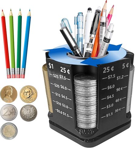 عدادات العملات المعدنية وفرز العملات المعدنية، فارز عملات معدنية قابل للدوران 360 درجة مع حامل أقلام، بنك خنزيري للبالغين والأطفال، منظم عملات معدنية للاستخدام في المنزل والمكتب في السيارة، تخزين أكثر من 189 قطعة عملات معدنية in Kuwait
