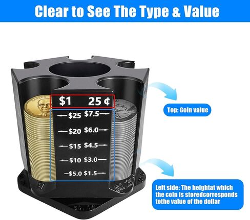 عدادات العملات المعدنية وفرز العملات المعدنية، فارز عملات معدنية قابل للدوران 360 درجة مع حامل أقلام، بنك خنزيري للبالغين والأطفال، منظم عملات معدنية للاستخدام في المنزل والمكتب في السيارة، تخزين أكثر من 189 قطعة عملات معدنية in Kuwait