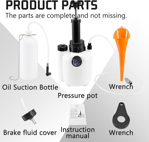 مجموعة مضخة سائل قابض الفرامل اليدوية سعة 3 لتر، أداة نزيف تغيير الزيت الاحترافية لشخص واحد مناسبة لجميع خزانات أسطوانات الفرامل، مع خرطوم وقمع وزجاجة زيت نفايات سعة 1 لتر in Kuwait