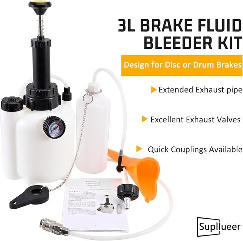 مجموعة مضخة سائل قابض الفرامل اليدوية سعة 3 لتر، أداة نزيف تغيير الزيت الاحترافية لشخص واحد مناسبة لجميع خزانات أسطوانات الفرامل، مع خرطوم وقمع وزجاجة زيت نفايات سعة 1 لتر in Kuwait