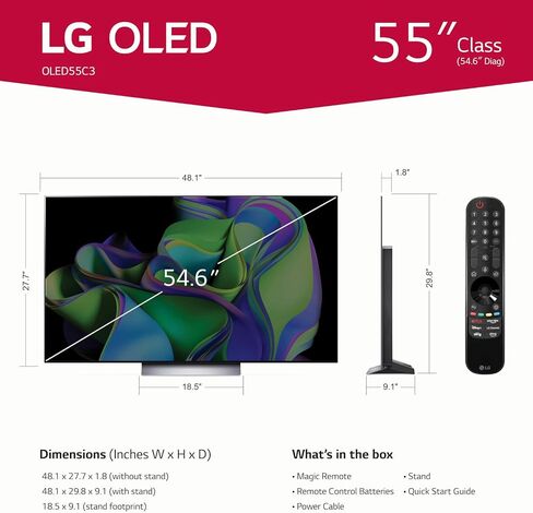 LG C3 Series 65-Inch Class OLED evo 4K Processor Smart Flat Screen TV for Gaming with Magic Remote AI-Powered OLED65C3PUA, 2023 with Alexa Built-in in Kuwait