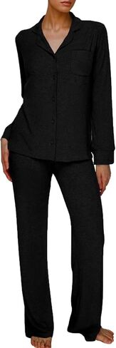 AnotherChill Women's Pajamas Set Long Sleeve Button Down Ribbed Knit 2 Piece Sleep Sets Loungewear Soft Pjs in Saudi Arabia