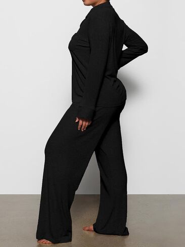 AnotherChill Women's Pajamas Set Long Sleeve Button Down Ribbed Knit 2 Piece Sleep Sets Loungewear Soft Pjs in Saudi Arabia