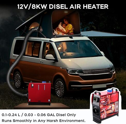 سخان ديزل 5 كيلو وات الكل في واحد 12 فولت، سخان هواء ديزل محمول مع جهاز تحكم عن بعد وشاشة LCD، سخان انتظار سريع التسخين منخفض الضوضاء للمركبات RV شاحنة قارب حافلة منازل متنقلة قوافل in Kuwait