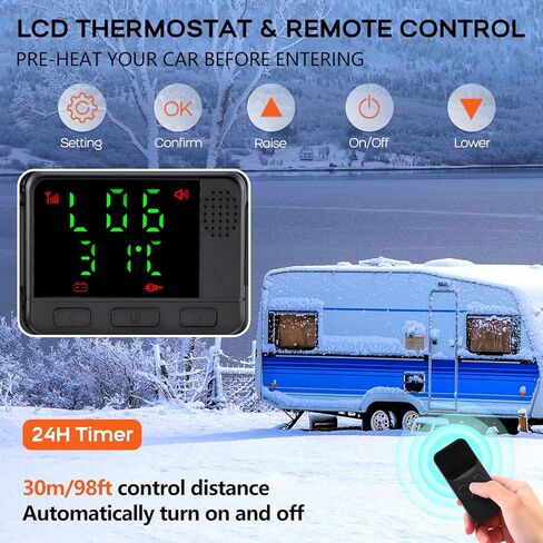 سخان ديزل 5 كيلو وات الكل في واحد 12 فولت، سخان هواء ديزل محمول مع جهاز تحكم عن بعد وشاشة LCD، سخان انتظار سريع التسخين منخفض الضوضاء للمركبات RV شاحنة قارب حافلة منازل متنقلة قوافل in Kuwait