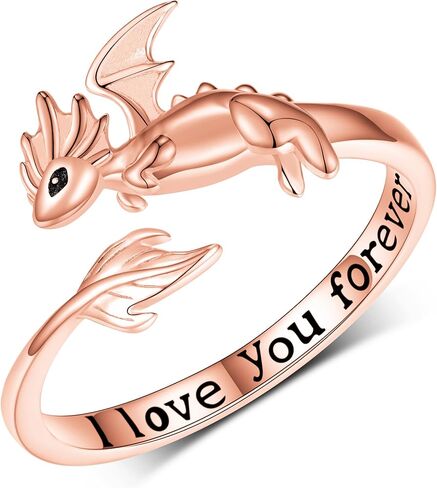 خواتم التنين للنساء 925 الفضة الاسترليني لطيف قابل للتعديل التنين الدائري المفتوح لفتاة أحبك للأبد التنين المجوهرات هدية (الذهب الوردي) in Kuwait