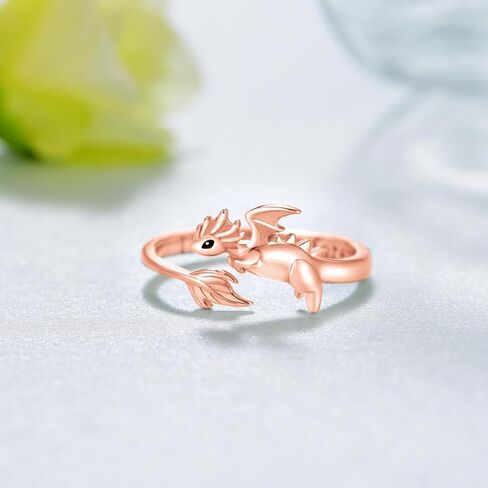 خواتم التنين للنساء 925 الفضة الاسترليني لطيف قابل للتعديل التنين الدائري المفتوح لفتاة أحبك للأبد التنين المجوهرات هدية (الذهب الوردي) in Kuwait