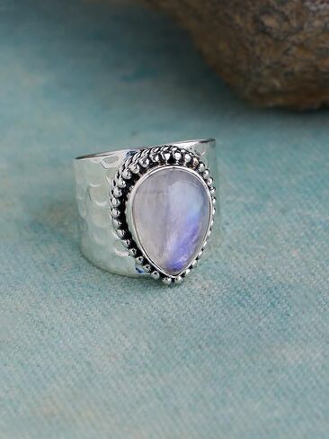 YoTreasure قوس قزح Moonstone الصلبة .925 خاتم الدمعة الفضة الاسترليني in Kuwait