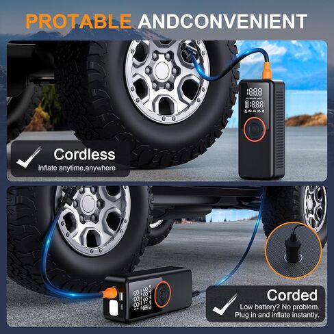 Tire Inflator Portable Air Compressor, Air Pump for Car Tires, 3X Faster Inflation, 150PSI,Cordless Portable Tire Inflator with Gauge for Car, Motorcycle, Bike, Ball, and More in Saudi Arabia