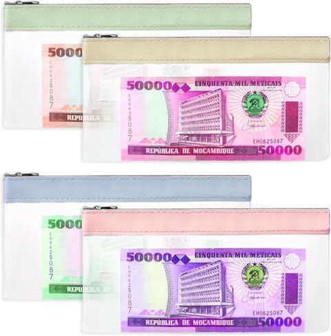 4 Pieces Money Bags With Zipper 8 x 4 Inch Transparent Envelopes Reusable Waterproof Bank Deposit Pouch for Checks Coins Bills Receipts Organizer Makeup Tool School and Office Supplies in Saudi Arabia
