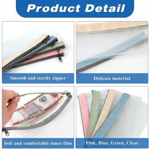 4 Pieces Money Bags With Zipper 8 x 4 Inch Transparent Envelopes Reusable Waterproof Bank Deposit Pouch for Checks Coins Bills Receipts Organizer Makeup Tool School and Office Supplies in Saudi Arabia