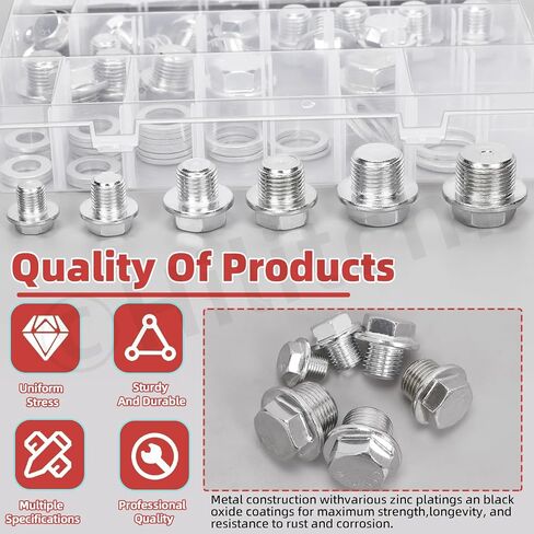 Hilitchi 56Pcs 6 Sizes Oil Drain Plug Set with Aluminum Washer Gasket, M10 x 1mm/M12 x 1.25mm/M14 x 1.5mm/M16 x 1.5mm/M18 x 1.5mm/M20 x 1.5mm Steel Magnetic Oil Drain Plug Fits for Most Vehicles in Saudi Arabia