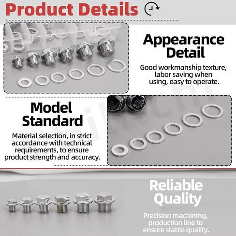 Hilitchi 56Pcs 6 Sizes Oil Drain Plug Set with Aluminum Washer Gasket, M10 x 1mm/M12 x 1.25mm/M14 x 1.5mm/M16 x 1.5mm/M18 x 1.5mm/M20 x 1.5mm Steel Magnetic Oil Drain Plug Fits for Most Vehicles in Saudi Arabia