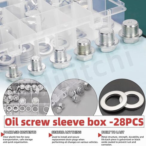 Hilitchi 56Pcs 6 Sizes Oil Drain Plug Set with Aluminum Washer Gasket, M10 x 1mm/M12 x 1.25mm/M14 x 1.5mm/M16 x 1.5mm/M18 x 1.5mm/M20 x 1.5mm Steel Magnetic Oil Drain Plug Fits for Most Vehicles in Saudi Arabia