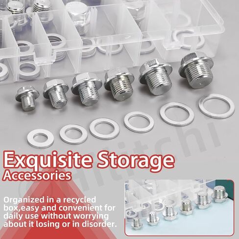 Hilitchi 56Pcs 6 Sizes Oil Drain Plug Set with Aluminum Washer Gasket, M10 x 1mm/M12 x 1.25mm/M14 x 1.5mm/M16 x 1.5mm/M18 x 1.5mm/M20 x 1.5mm Steel Magnetic Oil Drain Plug Fits for Most Vehicles in Saudi Arabia