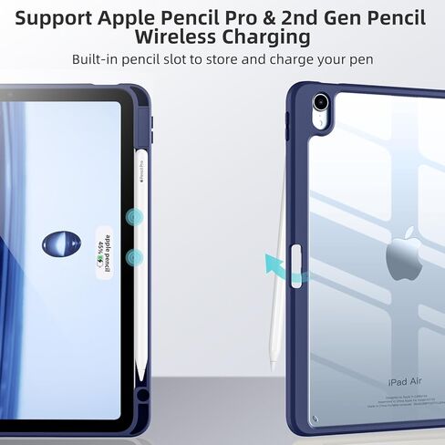 حافظة Wenlaty متوافقة مع iPad Air الجيل الخامس (2022) / الرابع (2020) حامل أقلام مقاس 10.9 بوصة، لحافظة 5/4، غطاء خلفي شفاف ذكي نحيف، وردي وردي in Saudi Arabia