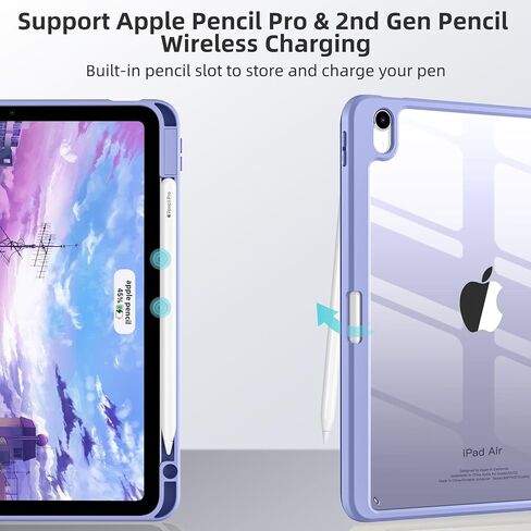 Wenlaty Compatible with iPad Air 11 Inch Case (M2) 2024 Release, for iPad Air 6th/5th/4th Generation Case (2024/2022/2020) 11/10.9 Inch with Pencil Holder, Slim Cover with Clear Back Shell, Black in Kuwait