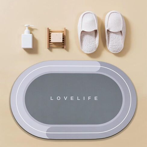 Rubber Bath mats Quick-Drying Non-Slip Bathroom mat Super Absorbent Bath mat Instant Dry Bath mat, Bathroom Rug in Front of The Kitchen Sink, Shower Room, Bathtub, Oval(Grey+16.9x26.7in) in Saudi Arabia