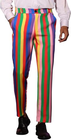 Lars Amadeus Rainbow Pants for Men's Regular Fit Flat Front Color Block Stripe Dress Trousers in Saudi Arabia