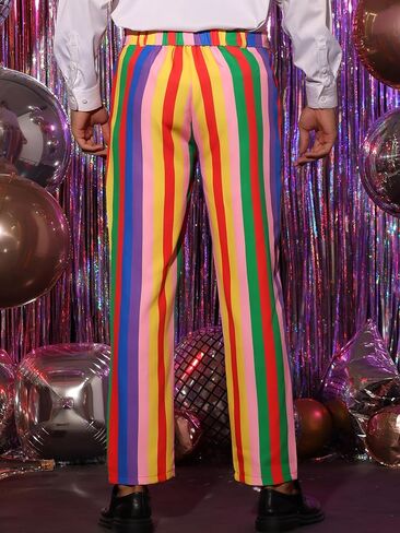 Lars Amadeus Rainbow Pants for Men's Regular Fit Flat Front Color Block Stripe Dress Trousers in Saudi Arabia