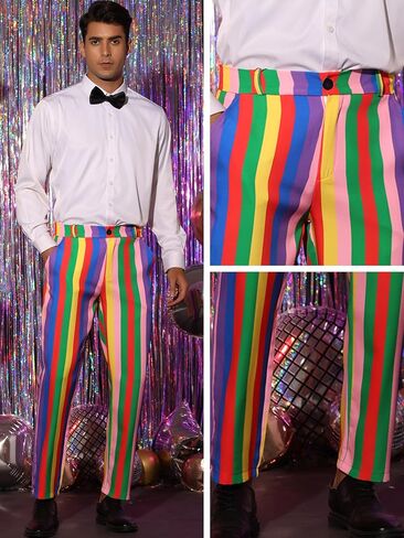 Lars Amadeus Rainbow Pants for Men's Regular Fit Flat Front Color Block Stripe Dress Trousers in Saudi Arabia