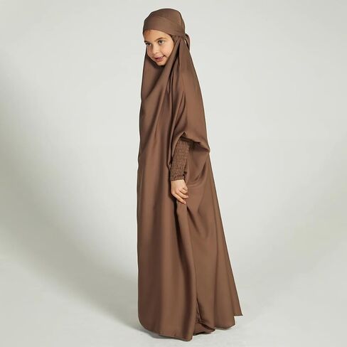 IBTOM CASTLE Girls Muslim Prayer Dress Long Sleeve Full Cover One Piece Hijab for Kids Kaftan Dubai Islamic Abaya Modest Robe in Saudi Arabia