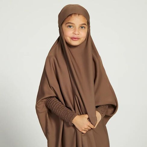 IBTOM CASTLE Girls Muslim Prayer Dress Long Sleeve Full Cover One Piece Hijab for Kids Kaftan Dubai Islamic Abaya Modest Robe in Saudi Arabia