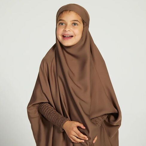 IBTOM CASTLE Girls Muslim Prayer Dress Long Sleeve Full Cover One Piece Hijab for Kids Kaftan Dubai Islamic Abaya Modest Robe in Saudi Arabia