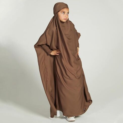 IBTOM CASTLE Girls Muslim Prayer Dress Long Sleeve Full Cover One Piece Hijab for Kids Kaftan Dubai Islamic Abaya Modest Robe in Saudi Arabia