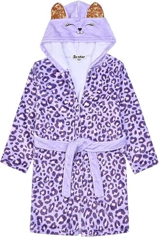 Jxstar Girls Bathrobes Kids Hooded Robes Pajamas Plush Soft Coral Fleece Sleepwear in Kuwait