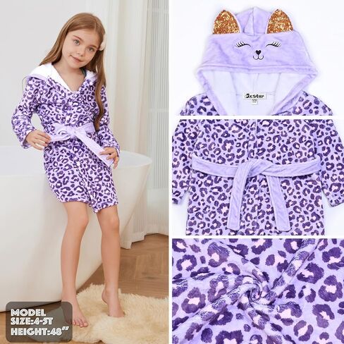 Jxstar Girls Bathrobes Kids Hooded Robes Pajamas Plush Soft Coral Fleece Sleepwear in Kuwait