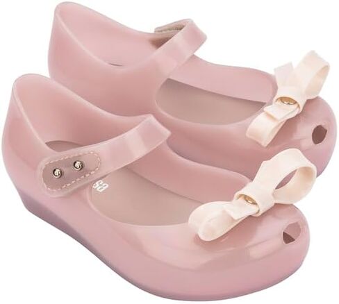 Melissa Mini Ultragirl Bow Mary Jane Flats for Toddlers and Babies - Comfortable & Cute Peep Toe Jelly Flat Shoes with Transparent Upper and Small Bow for Little Girls, Beige, 12 in Kuwait