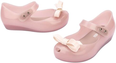 Melissa Mini Ultragirl Bow Mary Jane Flats for Toddlers and Babies - Comfortable & Cute Peep Toe Jelly Flat Shoes with Transparent Upper and Small Bow for Little Girls, Beige, 12 in Kuwait