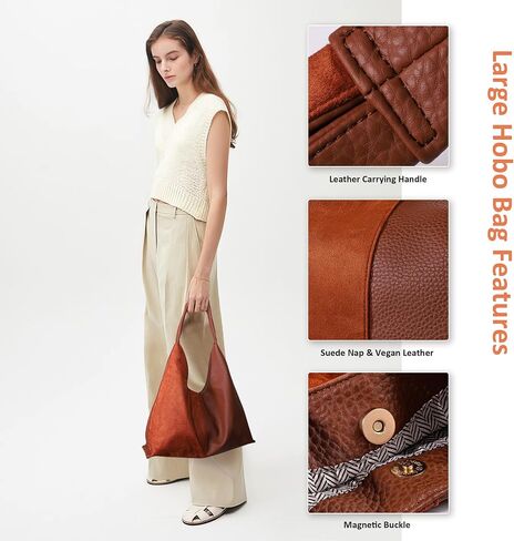 Viva Terry Large Slouchy Bag Oversized Slouchy Bags for Women Hobo Handbags with Soft Suede and Vegan Leather in Saudi Arabia
