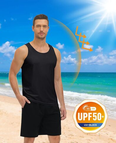 KEFITEVD Men's UPF 50+ Tank Top Sleeveless Workout Swim Shirts Quick Dry Muscle Shirt for Bodybuilding Gym Beach in Saudi Arabia