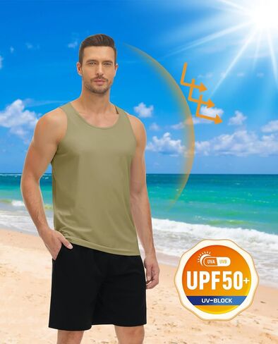 KEFITEVD Men's UPF 50+ Tank Top Sleeveless Workout Swim Shirts Quick Dry Muscle Shirt for Bodybuilding Gym Beach in Saudi Arabia