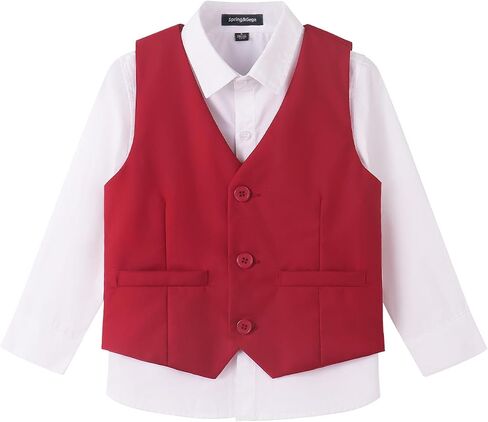 Spring&Gege Boy's Formal Suit Vest Solid Dress Waistcoat Vest with Pockets, Size 4-10 Years in Saudi Arabia