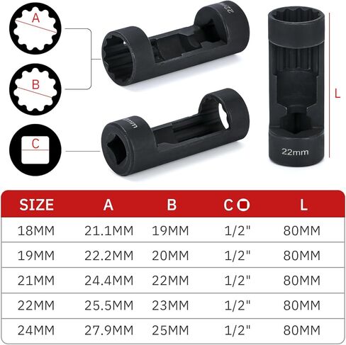 5 قطعة تعليق تبختر الجوز المقبس أداة مجموعة 18 مللي متر 19 مللي متر 21 مللي متر 22 مللي متر 24 مللي متر مع 12 نقطة 1/2 "محرك in Kuwait