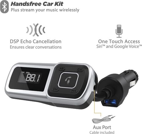Scosche BTFMPD3SR FM Bluetooth Radio Transmitter for Car, Hands-Free Kit with Dual USB Charging Ports, 12W USB-A + 20W Fast Type-C Car Charger, Wireless Adapter for Calls, Siri and Google Assistant in Kuwait