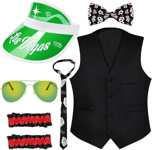 مجموعة سترة تاجر الكازينو أقنعة قبعة ربطة القوس فيونكة شارات النظارات الشمسية سترة للبالغين لمستلزمات فستان الحفلات في لاس فيغاس كاسنيو in Kuwait